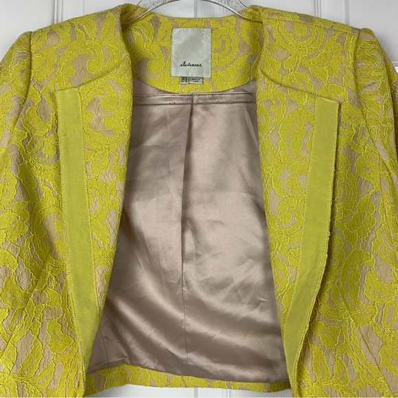 Anthropologie Elevenses Yellow Lace Cropped Blazer Jacket - Picture 4 of 7